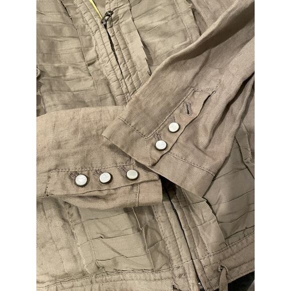 Anthropologie Hei Hei Bomber Jacket Linen Green Pleated Zip Military Sz 10 Top - Picture 6 of 8